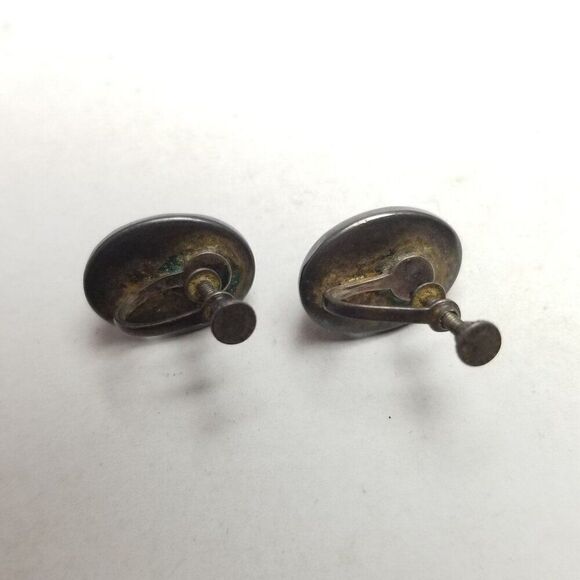 Vintage Butterfly Wing Palm Tree Design Oval Cabochon ClipOn Screw Back Earrings - Picture 3 of 7